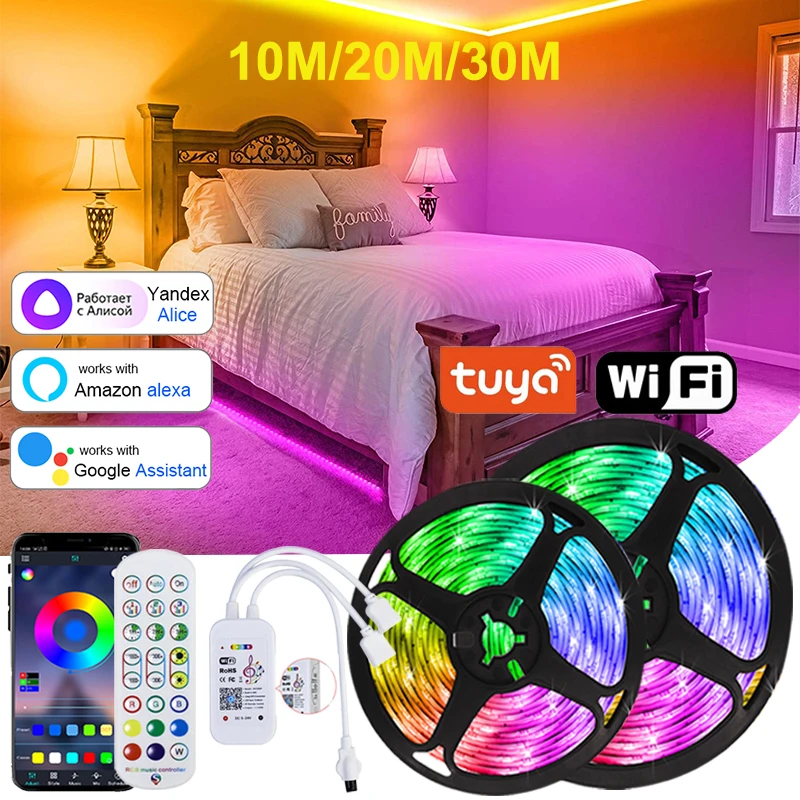 침실용 LED 스트립 조명, 블루투스 와이파이 알렉사 RGB LED 테이프, 스마트 리모컨 RGB LED 조명, 크리스마스 장식, 12V