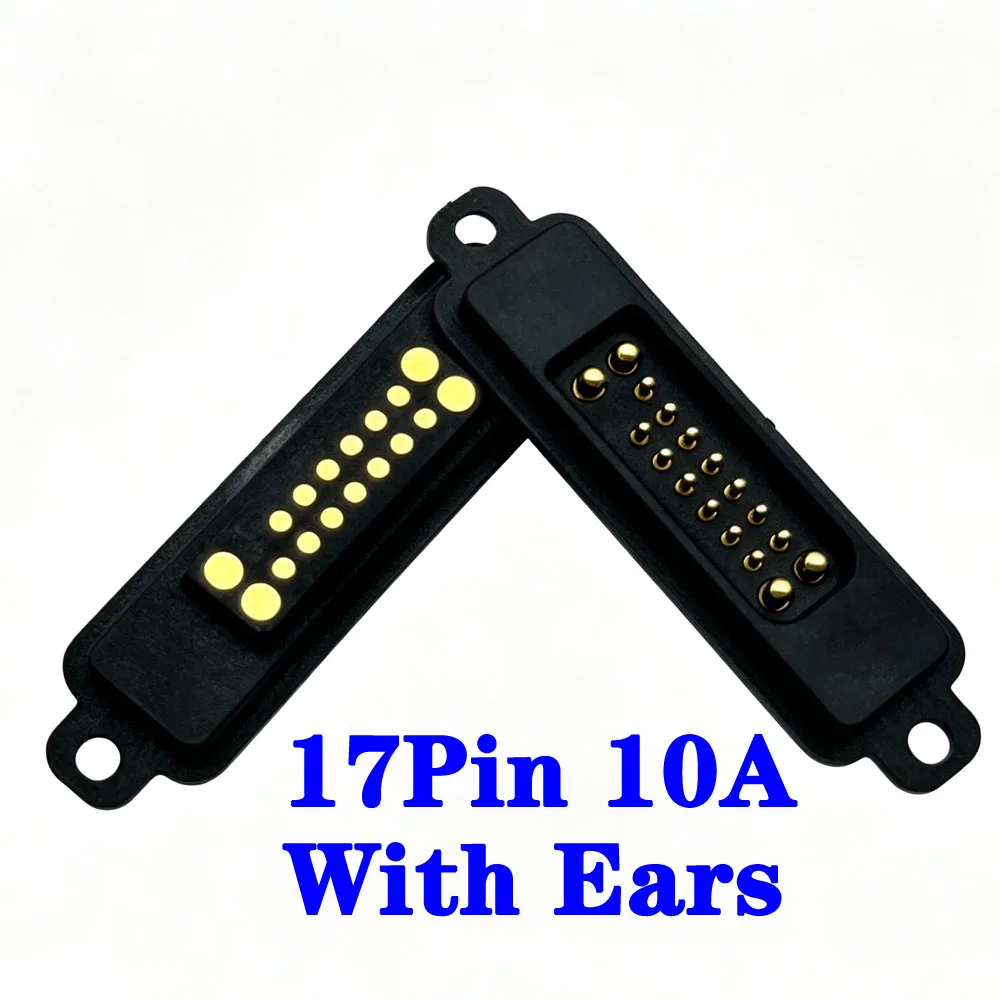 12Pin/20Pin 10A With Ears Waterproof Magnetic Pogo Pin Connector Spring Loaded 2.54mm Male Female DC Power Socket Contact Strip