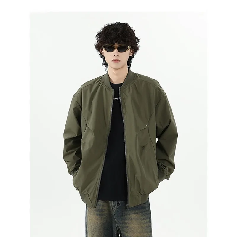 

GIOIOMen's Baseball Jacket， Spring and Autumn American Style Stand Collar Loose Casual Jacket Coat，Versatile Men's Clothing