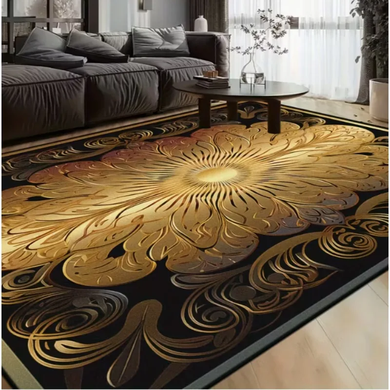 Gold and Black Carpet Floral Print Vintage European Luxury Suitable for Living Room Bedroom Room Elegant Home Decoration Carpets