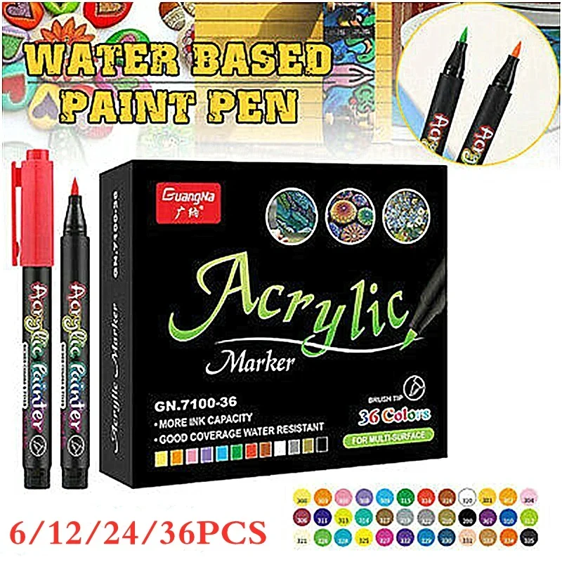 

Acrylic Paint Brush Marker Pens for Fabric Canvas,Art Rock Painting,Stone,Card Making, Metal and Ceramics 6/12/24/36 Colors