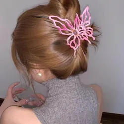 Horquilla de mariposa de Metal rosa dulce para mujer, pinza de garra de cangrejo, pinza de pelo, tendencia coreana, accesorios para el cabello, gótico, Vintage, Punk, Y2k, nuevo