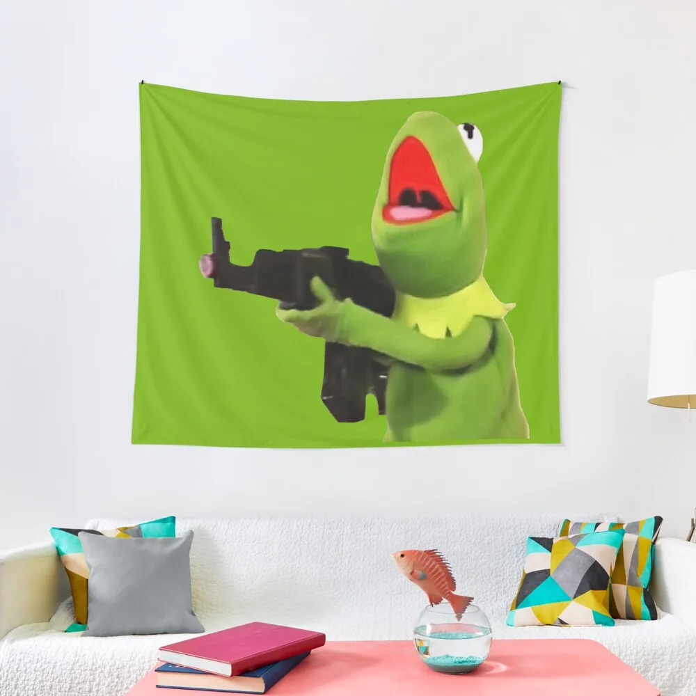 

Kermit The Frog With Gun Tapestry Luxury Living Room Decoration Outdoor Decoration Tapestry