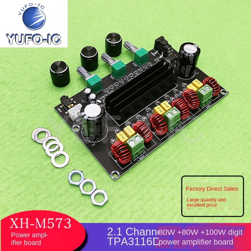 

Free Ship 2pcs XH-M573 2.1 Channel TPA3116D2 Digital Power Amplifier Board Power 80W + 80W + 100W