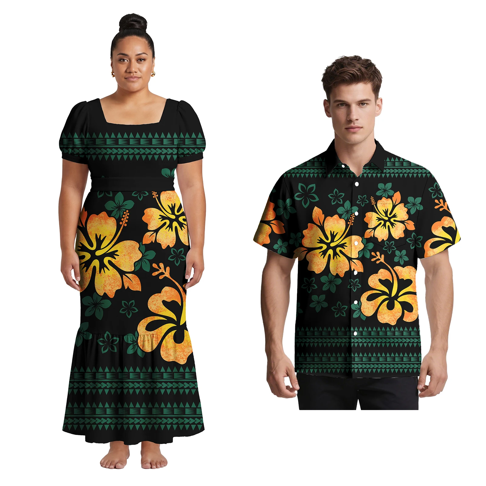 Novo Estilo de Vestido Feminino com Decote em V Profundo e Ombros Descobertos, Vestido Longo Maxi com Estampa Polinésia Personalizada, Vestido de Sereia para Baile