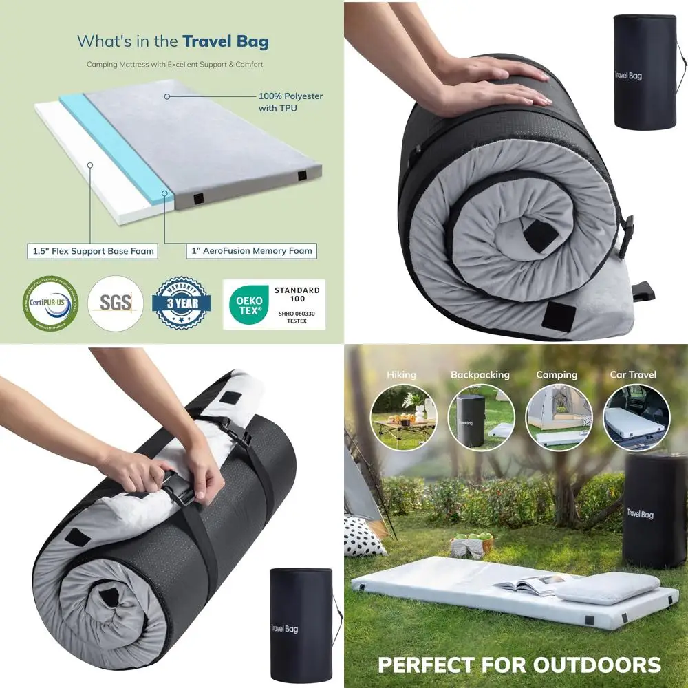 

Compact Memory Foam Mattress, Portable Roll-Up for Camping, Travel with Carry Bag, CertiPUR-US Certified