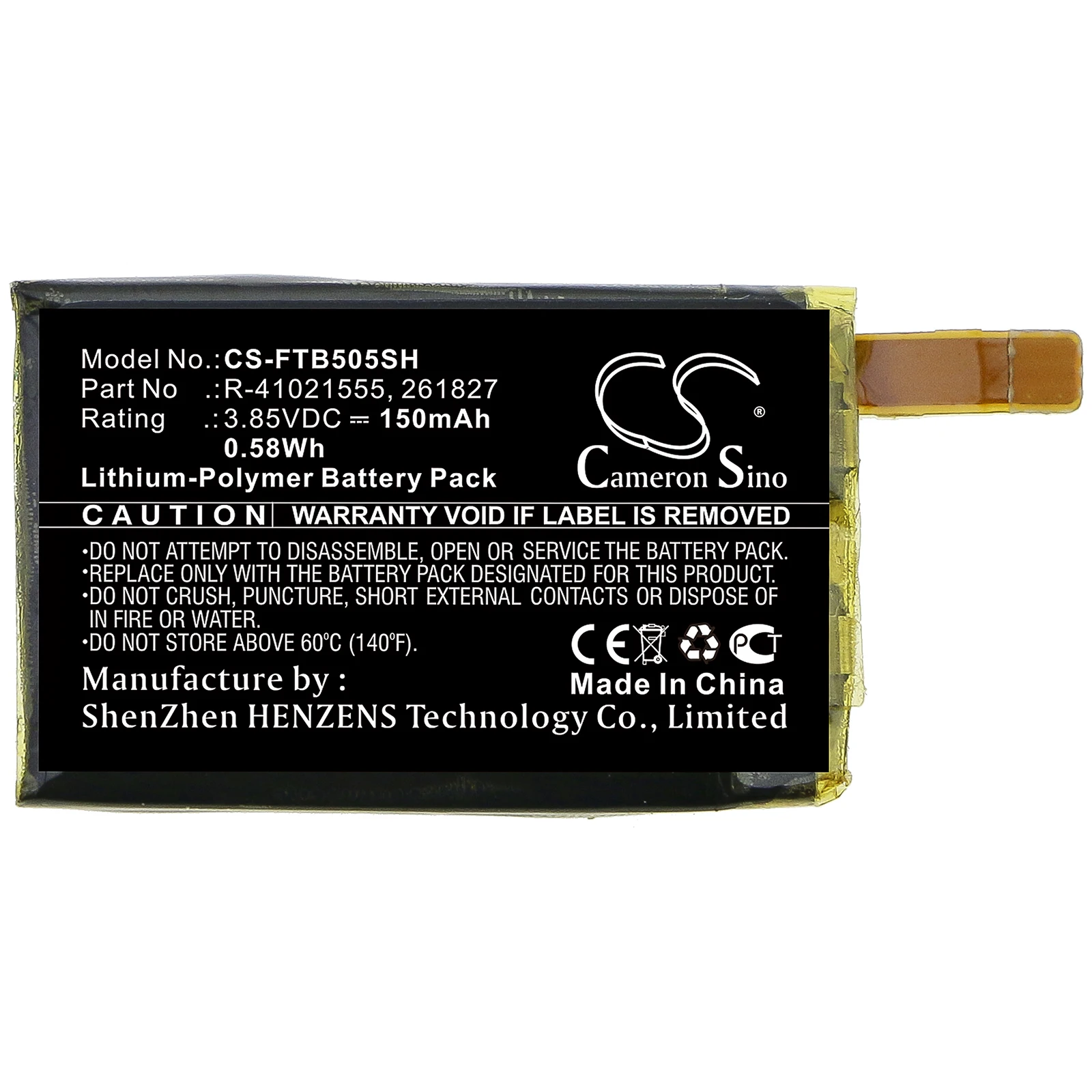 CS Replacement Battery for FitBit Versa,FB504,FB505 PN:R-41021555,261827 150mAh / 0.58Wh