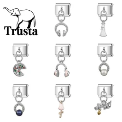 Trusta 2024 Fashion Skirt Pearls Horse Charm Italian Links Fit 9mm Stainless Steel Bracelet for Women DIY Jewelry Wholesale N213
