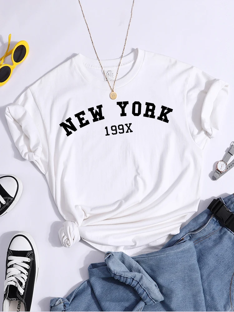 New York 199X Print Woman T-Shirt Soft Hipster Trend T-Shirt Oversized Short Sleeve Top Tee Hip Hop Essential Fashion Tee Top