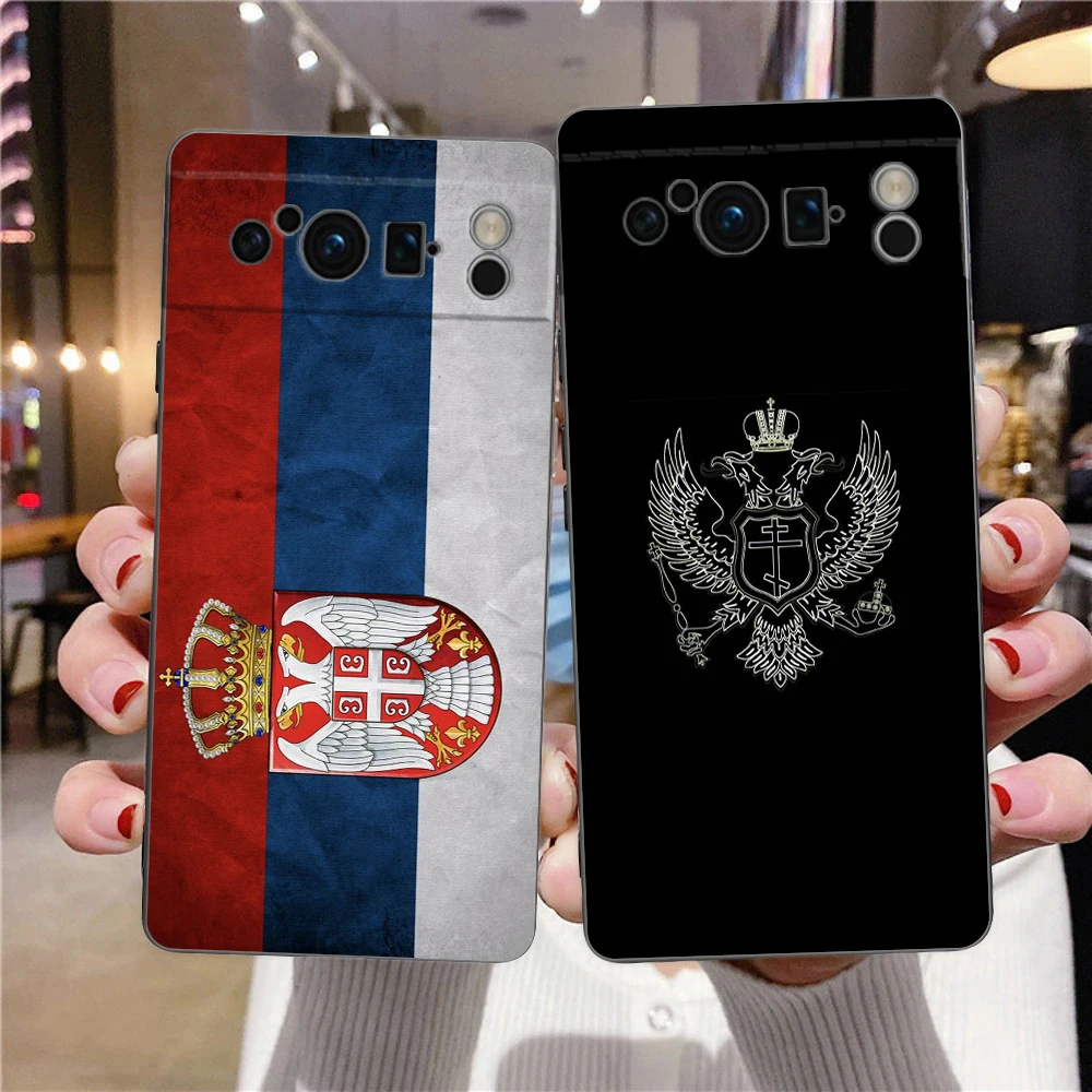 Bandera de Serbia para Google Pixel 8 Pro funda de teléfono Pixel 9 Pro XL TPU funda Pixel 8 Pro 8A 7A 7 6A 6 Pro cubierta negra suave