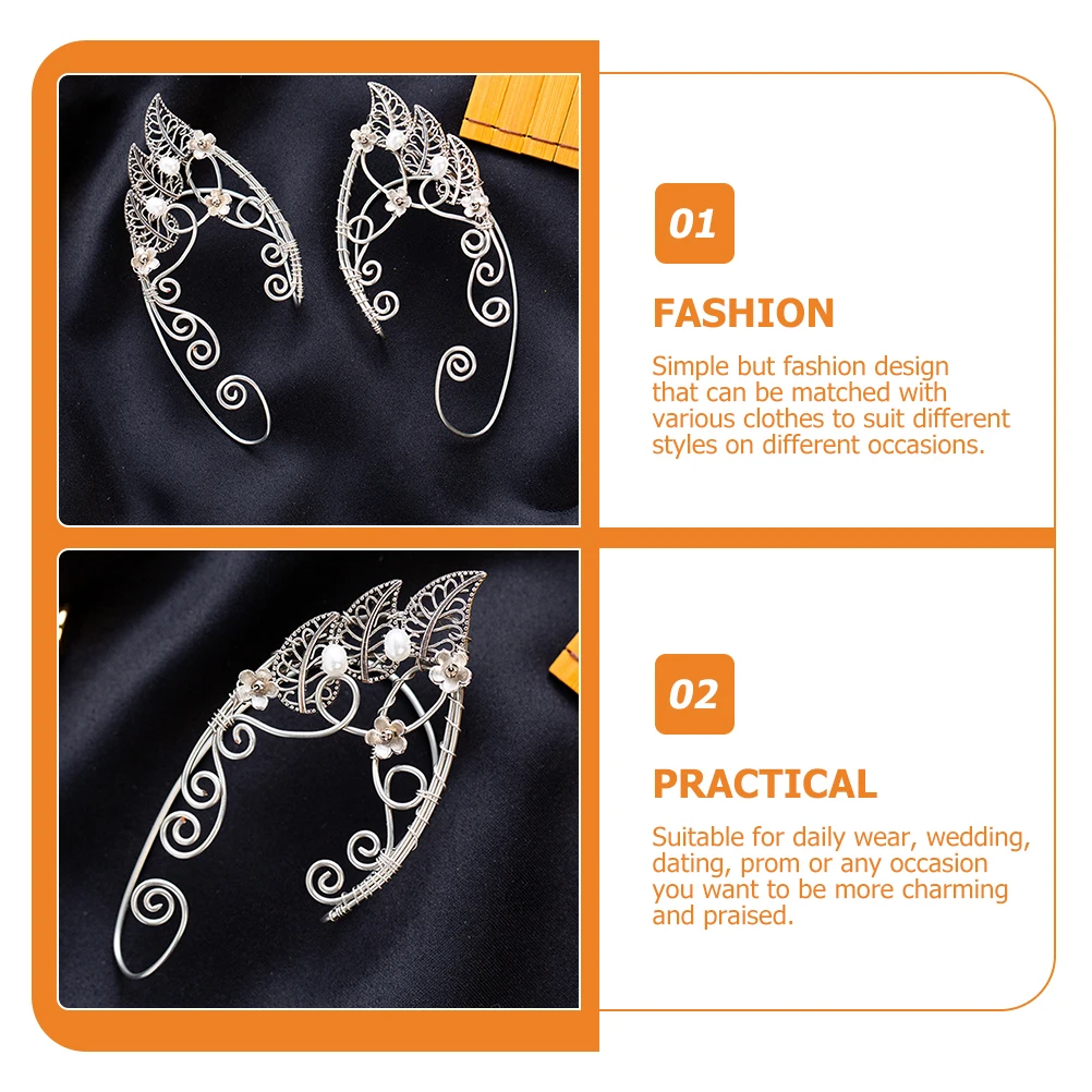 

1 Pair Copper Elf Ear Cuffs Non Piercing Clip On Earrings Unique Leaf Ear Accessories