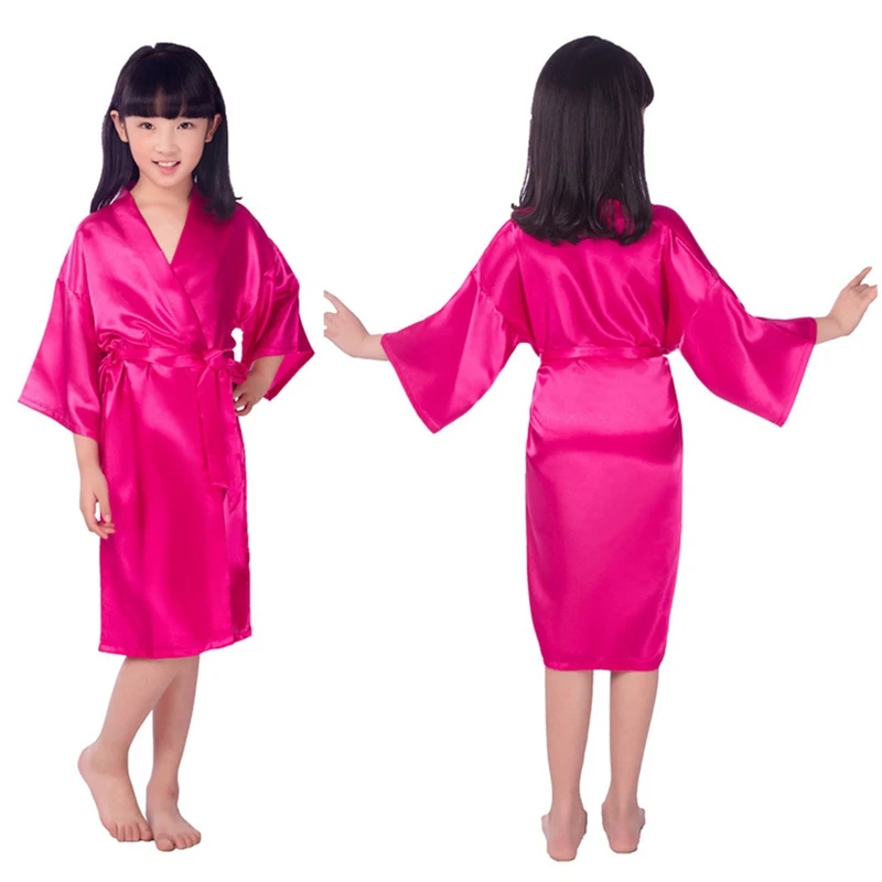 Summer Girls Bathrobe Solid Faux Silk Soft Sweet Bath Robe Toddler Kids Teen Wedding Spa Birthday Party Bathing Robe Sleepwear