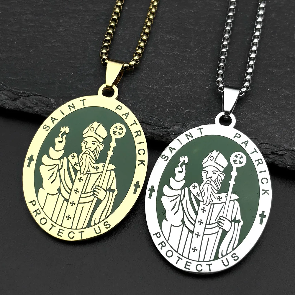 New fashionable stainless steel electroplated corrosion oval pendant necklace - ethnic style Irish Saint Patrick guardian neckla