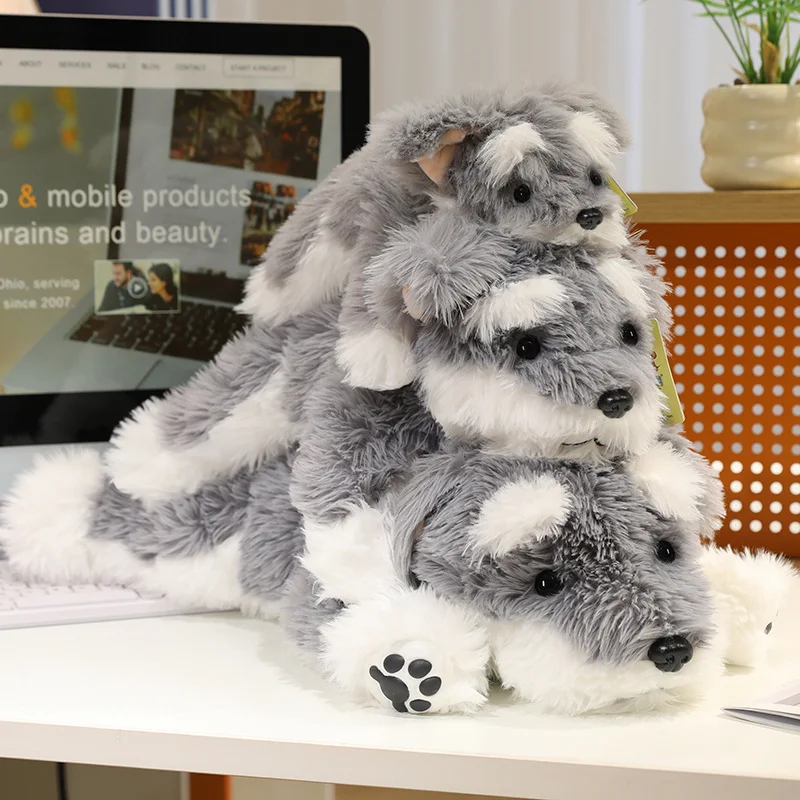 Simualtion Schnauzer Plush Lying Dog Animal Fluffy Doll Long Hair Sofa Pillow High Quality Gifts