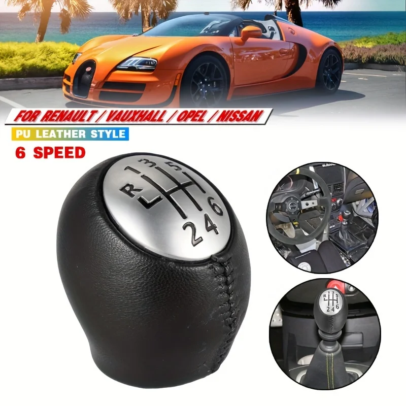 6 Speed Gear Shift Knob Leather Handleball For Renault Megane MK3 Clio Laguna For Nissan Interstar For Vauxhall Vivaro Movano