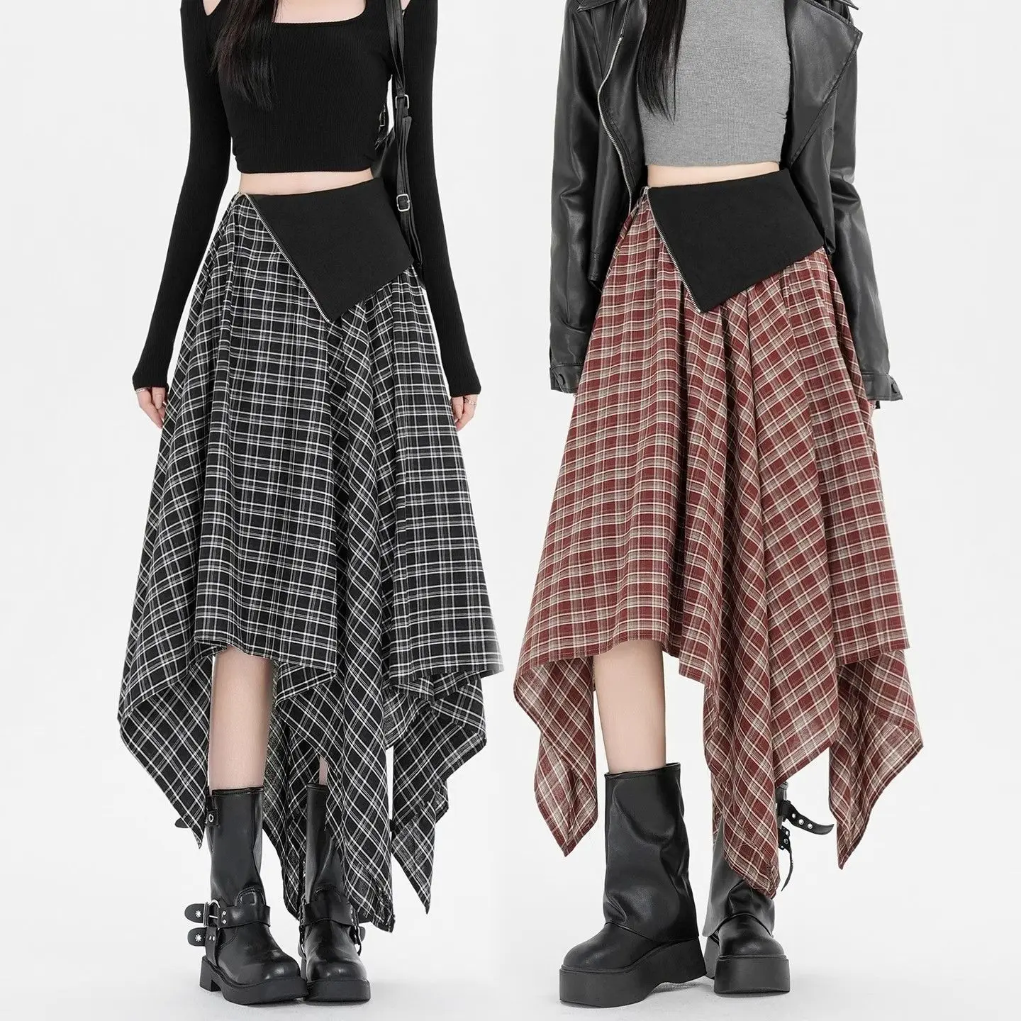 

Plaid Skirt Women'S Autumn And Winter New Niche Fashion Temperament Korean Version Of High Waist Irregular Long Skirt