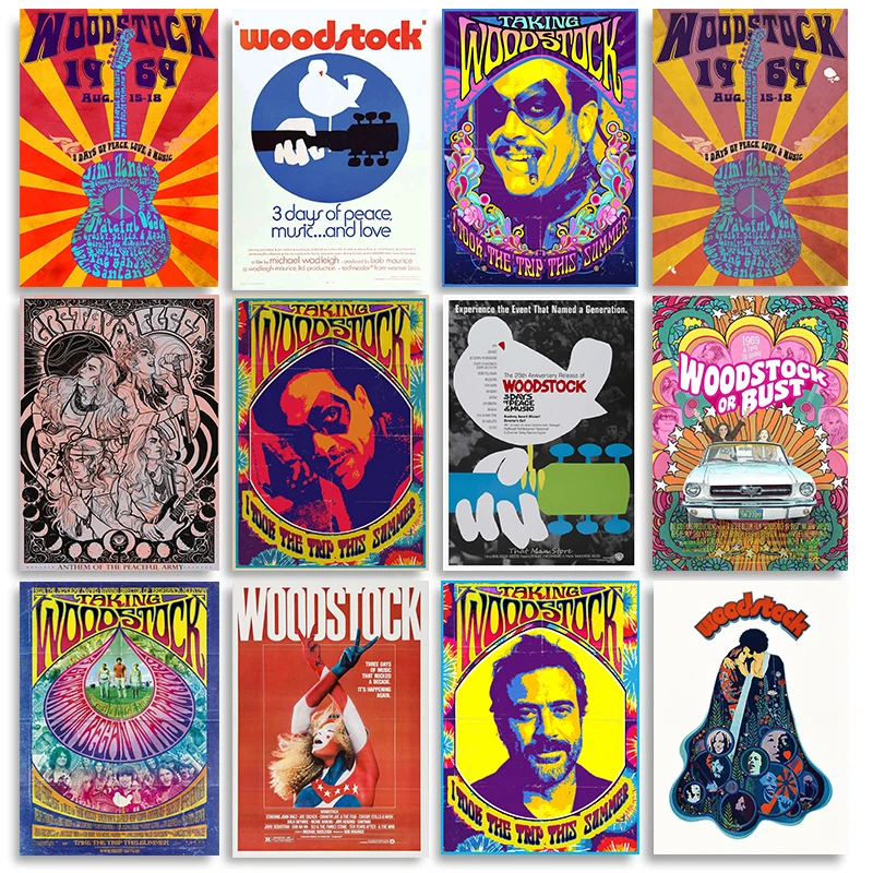 Woodstock Rock Music Festival Retro Canvas Painting Singer Band Industrial Decor Music Posters And Prints Vintage Home Decor