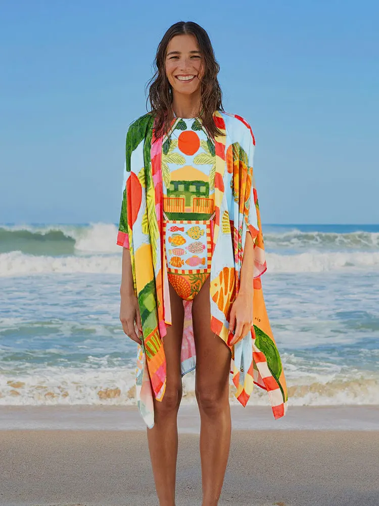 Kimono imprimé style bohémien pour femmes, cardigan à manches longues, grande taille, vêtements de plage, été, 2023, A2438