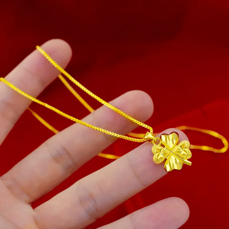 

Fashion Four Leaf Grass Necklace Chain for Women Mini Grass Pendant Real 18K Gold Chain for Women Fine Jewelry Christmas Gifts