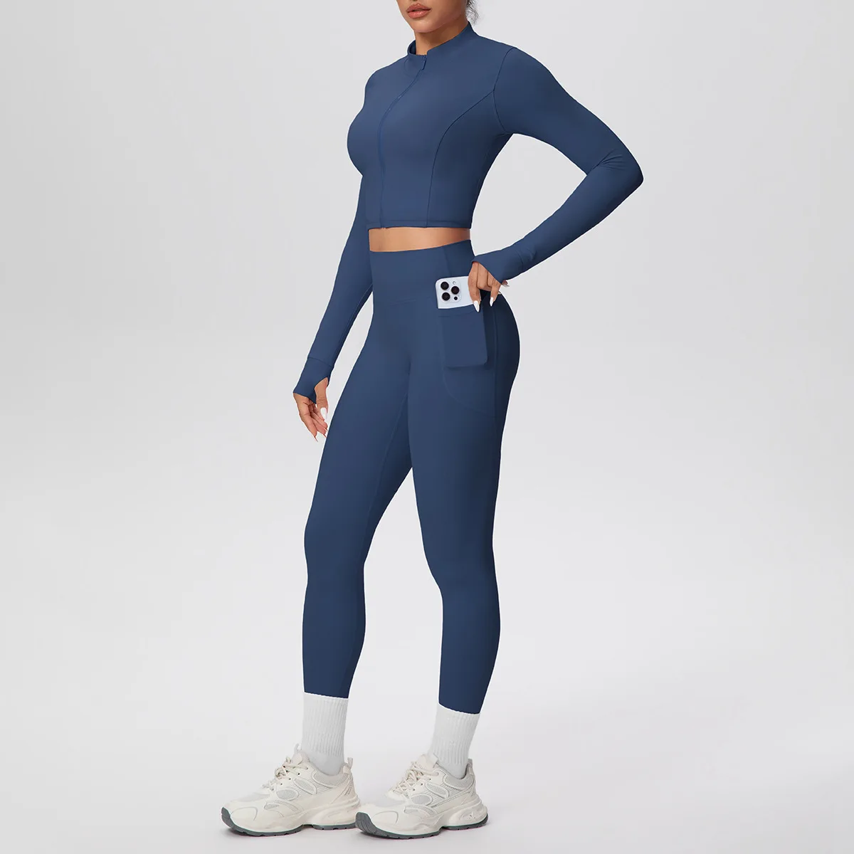 MIML Pure Color Brushed Naked Feel Two-Piece Set for Fitness And Yoga - Short Coat with Tight Pocket Running Yoga Clothes