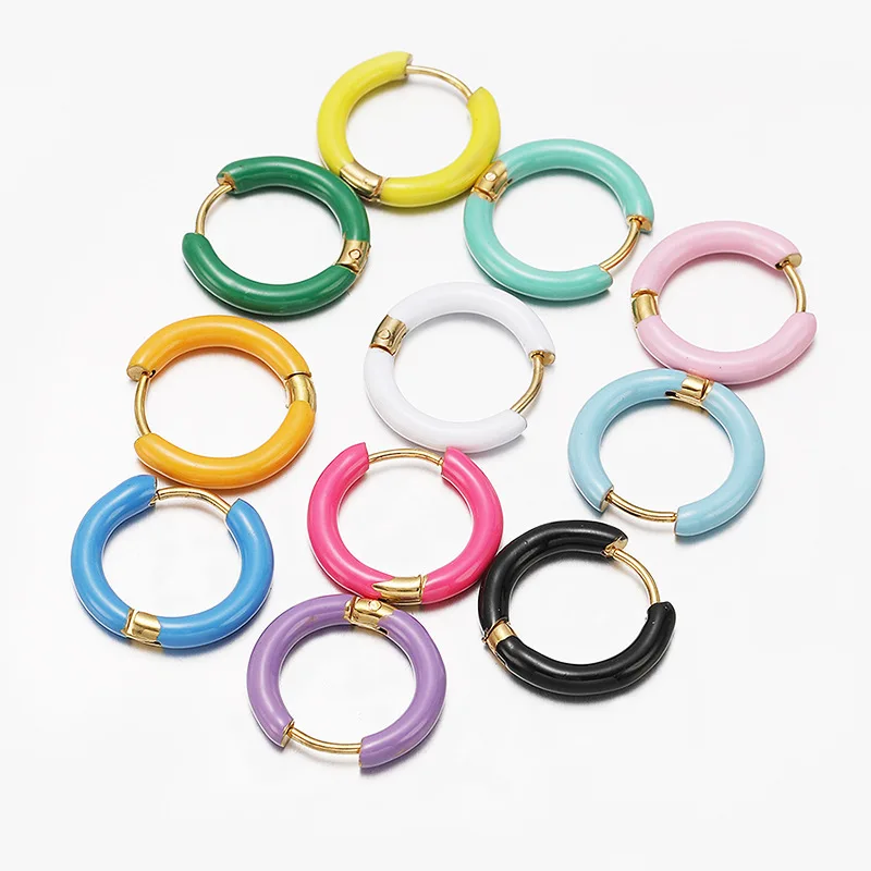 

12mm Oil Dropping Earrings 10 Color Stainless Steel Earrings Japanese And Korean Temperament Simple Color Round Earrings Women