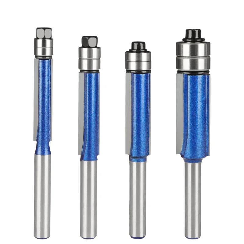 4pcs,Sparkling Silver-Blue Double Bearing Flush Trim Router Bit - 1/4\