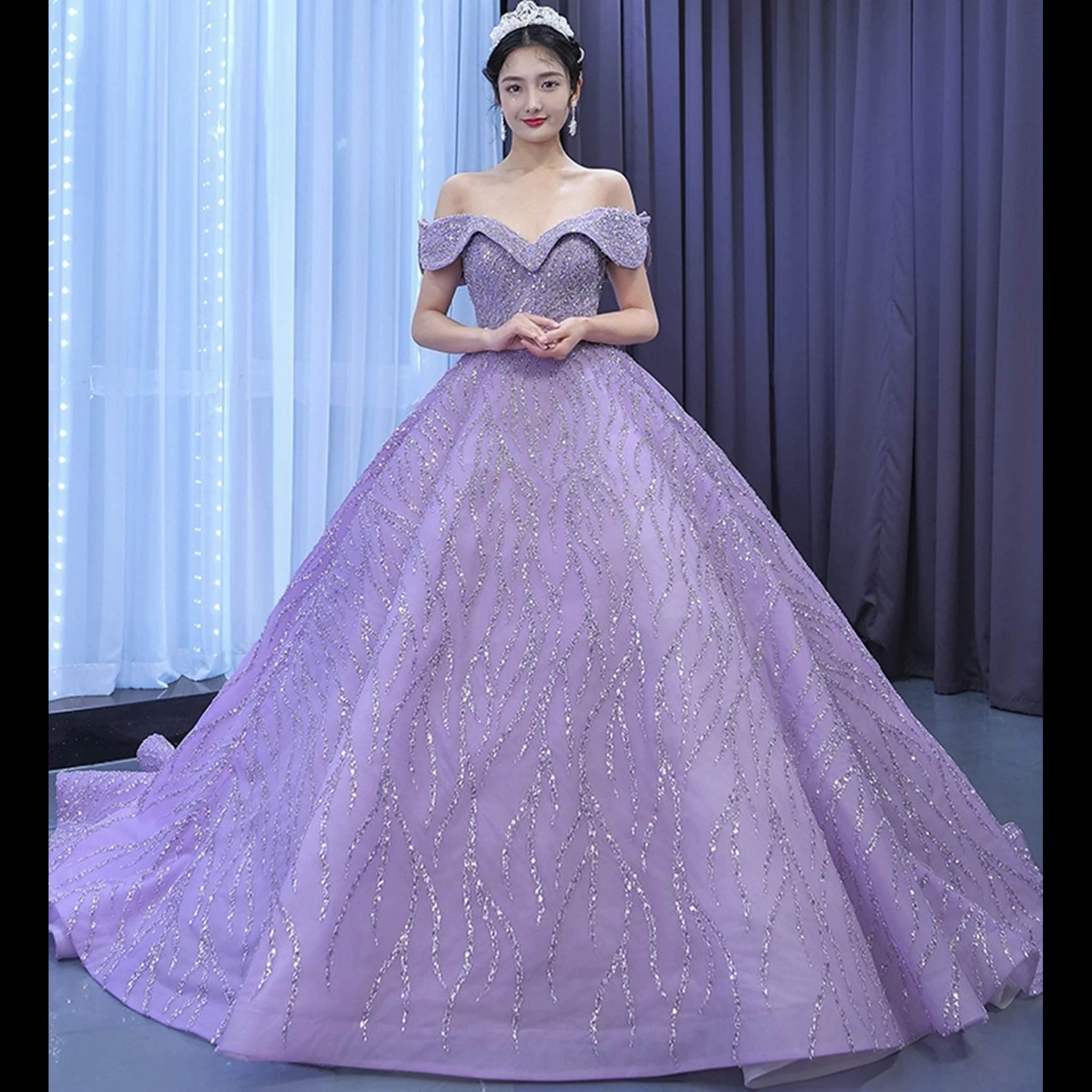 Rosymae robe de bal à épaules dénudées robe de mariée élégante robe violette longueur au sol vestidos de boda