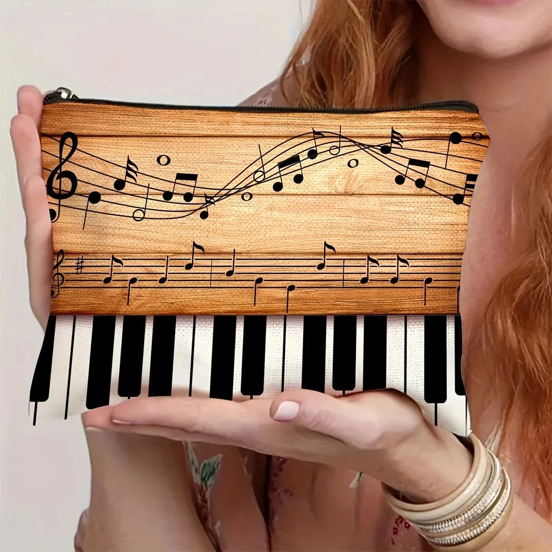 قطعة واحدة، حقيبة مكياج بمفتاح البيانو، حقيبة مكياج بنمط ملاحظة، حقيبة مكياج خفيفة الوزن للنساء، حقيبة مكياج للسفر المرح، حقيبة مكياج ملاحظة موسيقية #4
