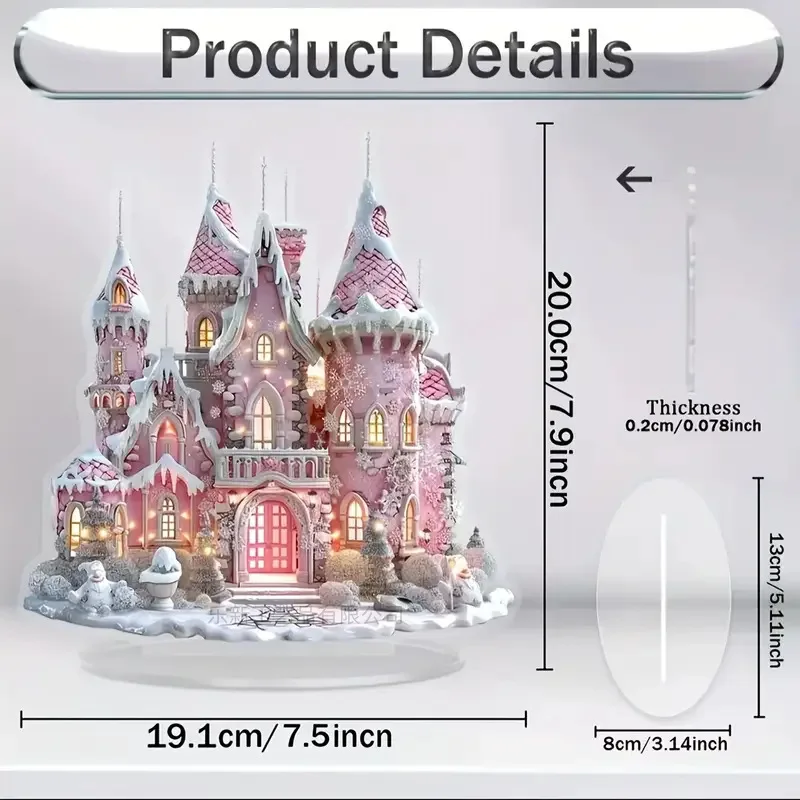 Acrylic Castle Crafts Perfect Christmas Gift with Bracket for Home Office Desk Desktop Decoration Standing Ornament Miniatures