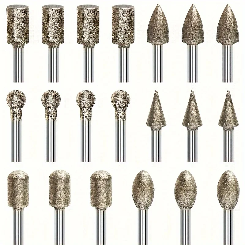 Diamond Bit Grinding Bit Set, Stone Carving Rotary Tool Polishing Kit Diamond Coated 1/8 Shank Universal Accessories for Stone G