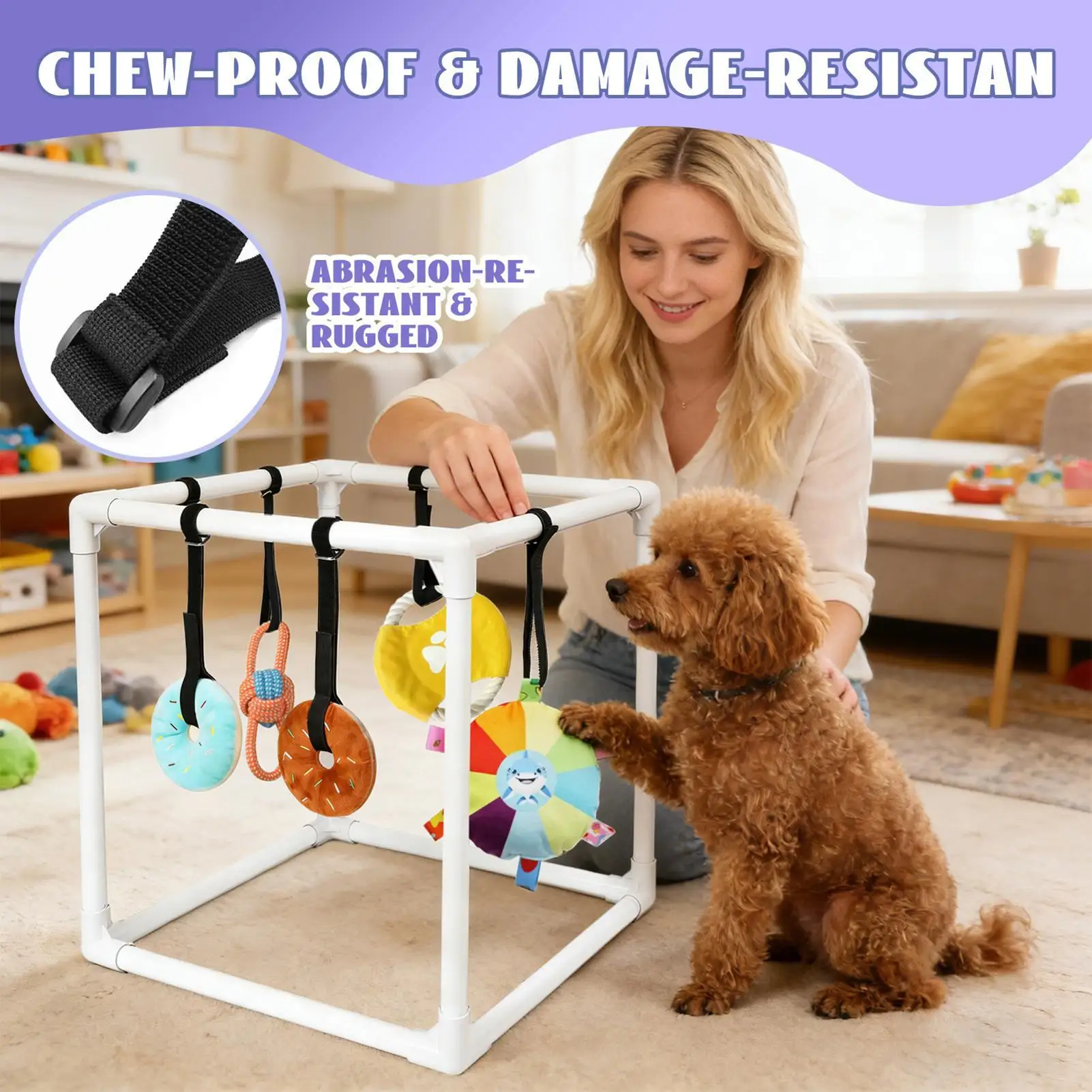 

Рамка для сборки игровой площадки для собак с 5 игрушками, интерактивные игрушки для собак для тренировки прорезывания зубов, успокаивающий домашний пол, дом от скуки