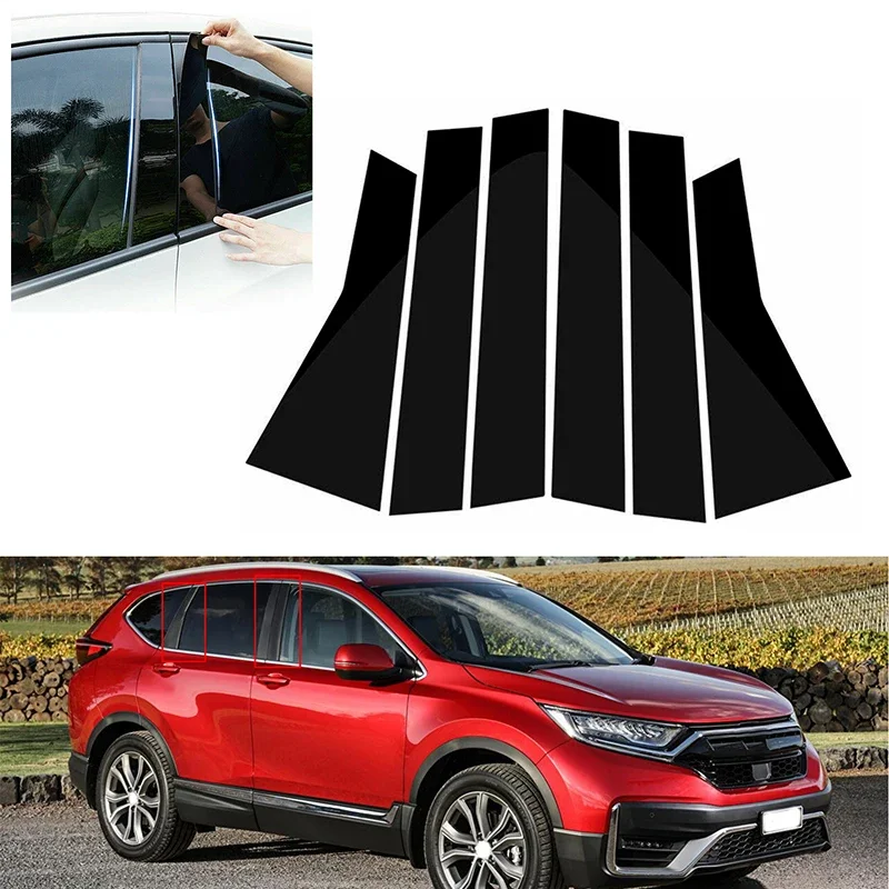 6pcs Glossy Black Car Pillar Posts Window Door Side Trim Decal Covers Sticker Fits for HONDA CRV CR-V 2017-2022 2021 2020 2019