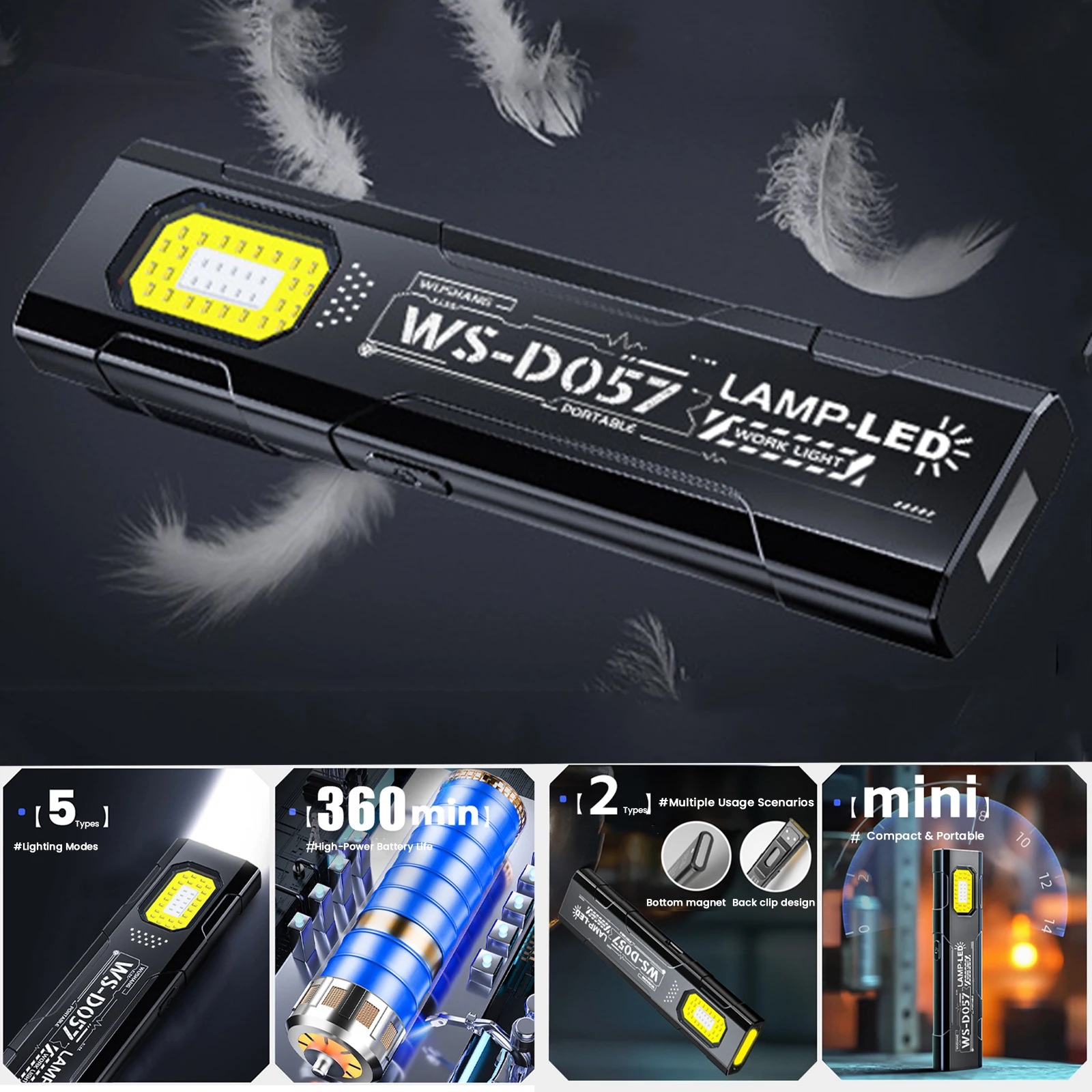 Small Magnetic Flashlight Rechargeable 550 Lumens COB LED Mini Torch with Pocket Clip Type C for Car Repair Hiking Reading