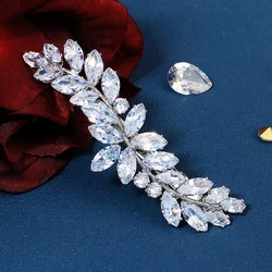 Silver Platinum Zirconia Flower Hair Clip Luxury Classic Hair Pins Headpieces Hair Accessories for Women Bridesmaid Gifts