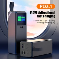 PD3.1 140W TFT Color Screen 27000mah Power Bank Non-slip UPS Laptop Phone Earphone Low Current Mode Bidirectional Fast Charging