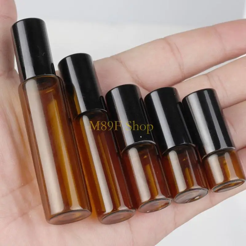 M89F Amber Roll Roller Bottle with Stainless Steel Refillable Essential Oils