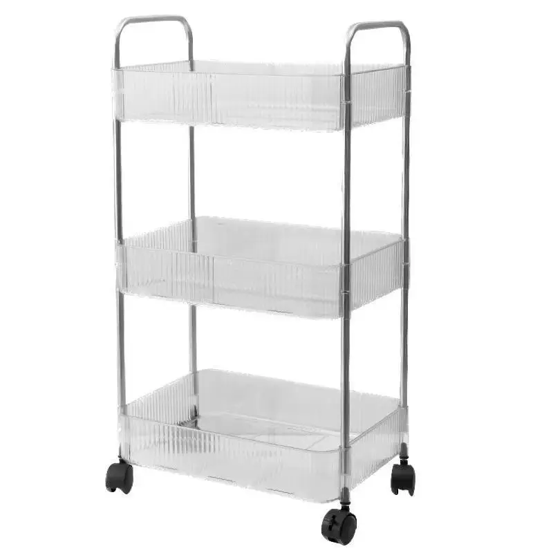 Transparent acrylic small cart snack storage rack, living room floor standing multi-layer movable bathroom bedroom storage rack