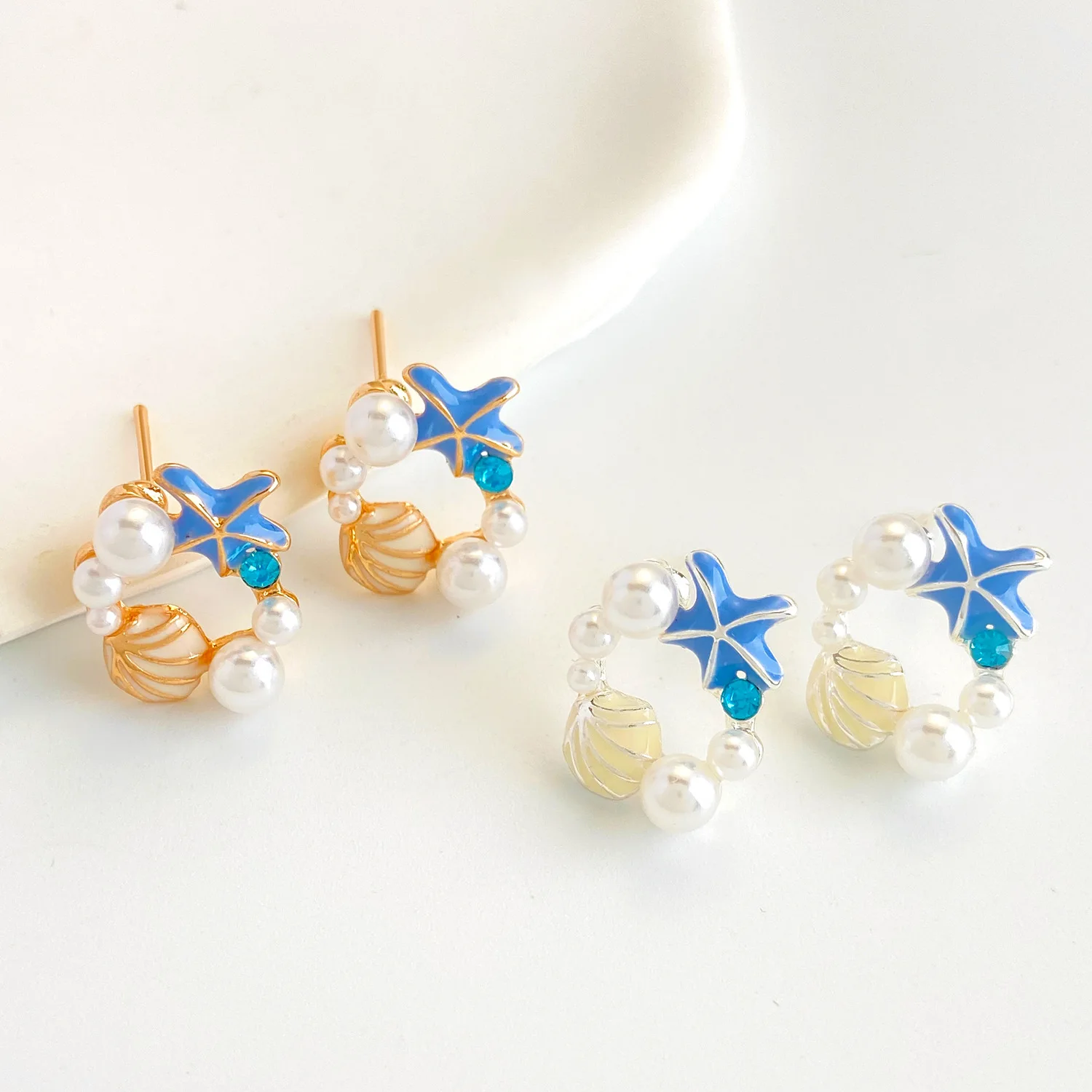 Ocean Element Starfish Shell Earrings for Women Lovely Imitation Pearl Stud Earrings Fashion Accessories Summer Holiday Item image 3