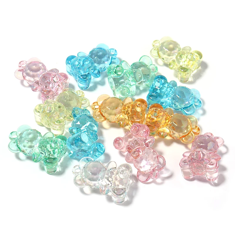 

10pcs Acrylic Bear Shape Bead 29x20mm Transparent Multicolor Loose Beads for Jewelry Making DIY Bracelets Necklace Accessories
