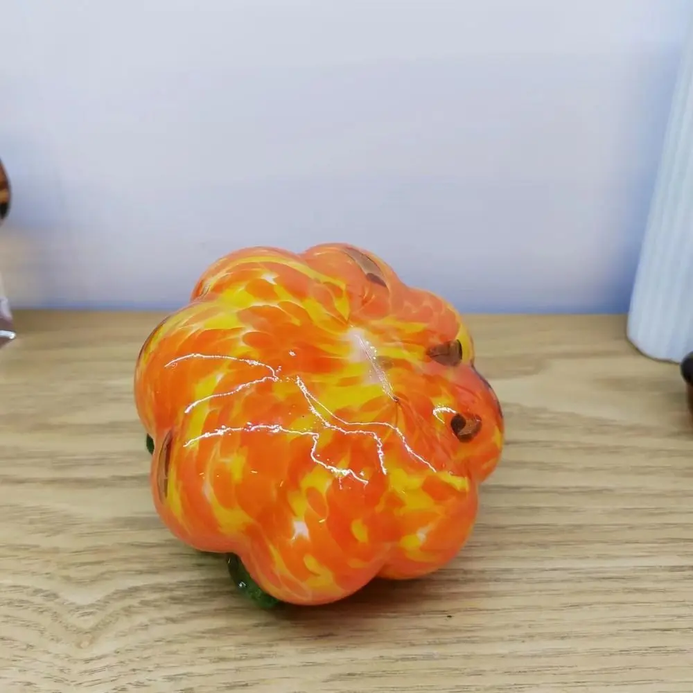 Hand Blown Glass Color Crystal Pumpkin Figurine Paperweight Decorative Glass Pumpkin Ornament Realistic Collectible