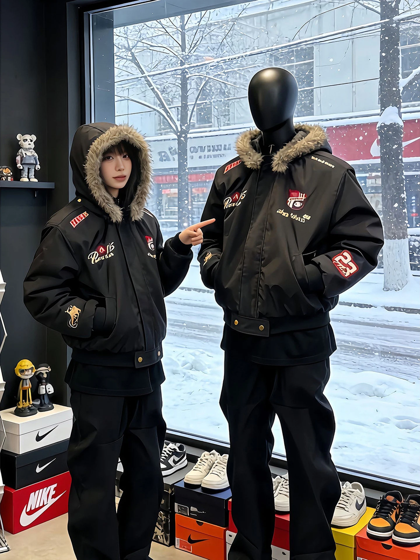 

Мужская зимняя парка из хлопка с вышивкой Bla, дизайнерское пальто с меховым воротником, съемный капюшон, теплый тонкий хлопок C...