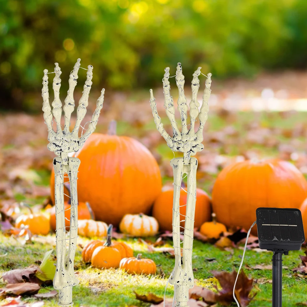 A Pair of Solar Powered Ground Plug Simulated Skeleton Hand Decorative Lights,Halloween Light Outdoor Decorations,Larga Duración