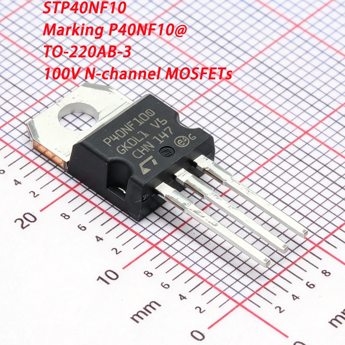 2PCS STP40NF10 Marking P40NF10@ TO-220AB-3 100V 50A 150W 28mΩ 0.028Ω ohms N-channel NEW Original Field-Effect Transistor MOSFETs