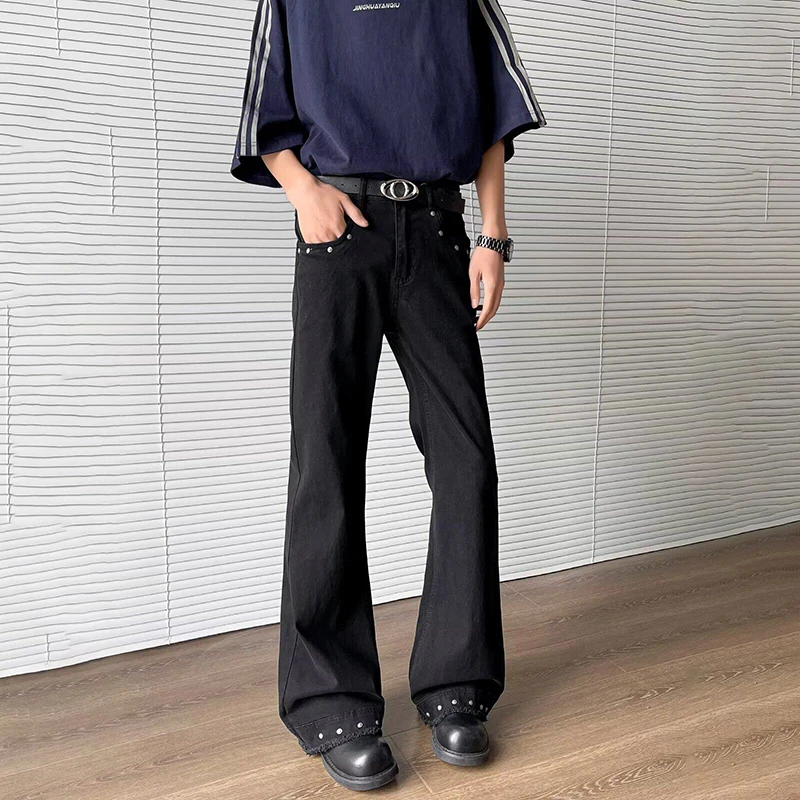 WTHT Vintage Heren Gesplitste Klinknagels Burr Edge Effen Kleur Denim Broek Mode 2025, Zomer High Street Losse Wijde Pijpen Jeans 2A0498