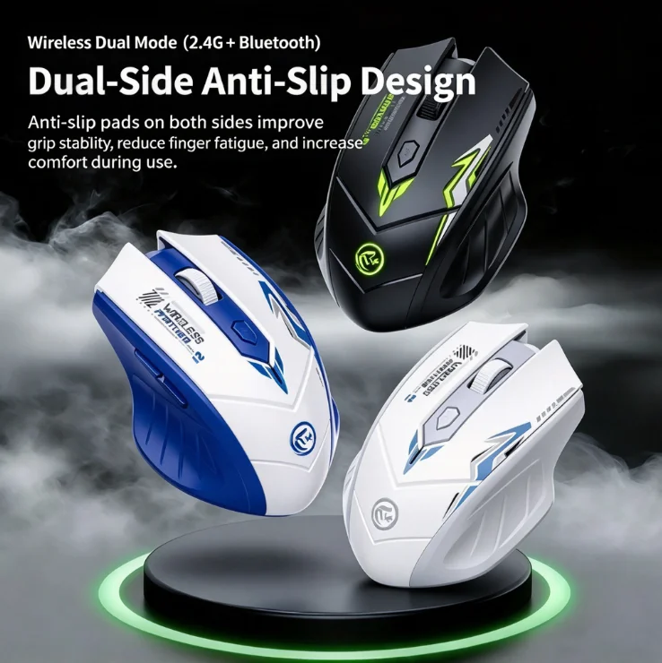 HTMCK Bluetooth 5.4 & 2.4G Wireless Silent Mouse, 6-Button Rechargeable Gaming Office Mice with Finger Rest for PC Laptop