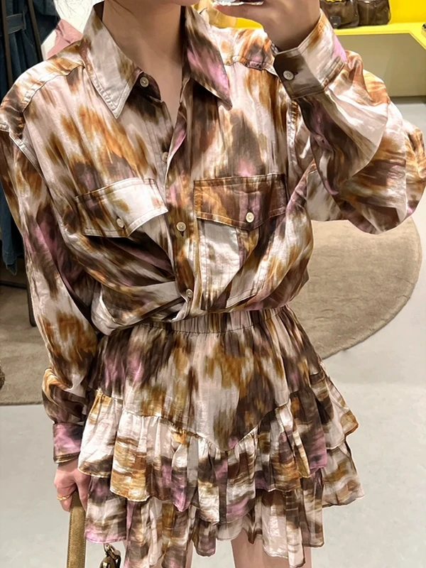 

Classic Spring Camouflage Blouse And Skirt Set with Mysterious Flower Pattern And Lace Details Women's Fashion Ensemble Cotto...