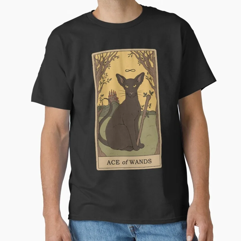 

Ace of Wands Vinage Tarot Card Cat Funny magical cats cute pet Gift T shirt for men large size Adult Tops S-6XL mens clothing