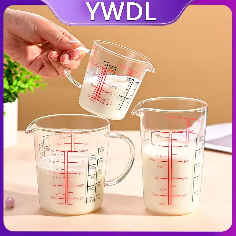 YWDL Heat-Resistant Glass Measuring Cup with Handle Breakfast Milk Cup Microwave Safe for Kitchen Baking