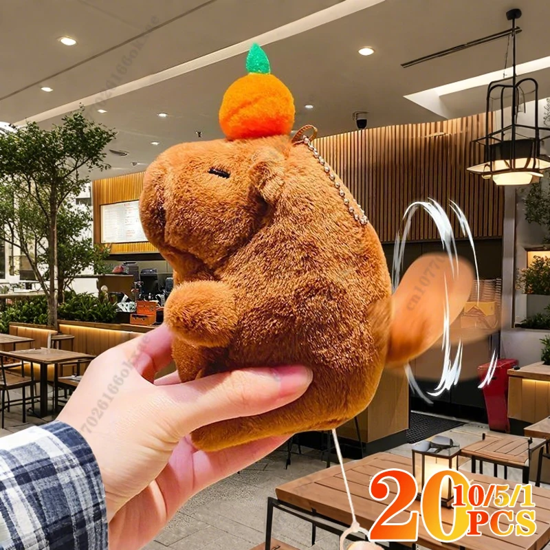 1-20PCS Plush Persimmon Wagging Tail Capybara Key Pendant Cute Plush Keychain Plush Doll Toy Schoolbag Pendant Gift Pendant