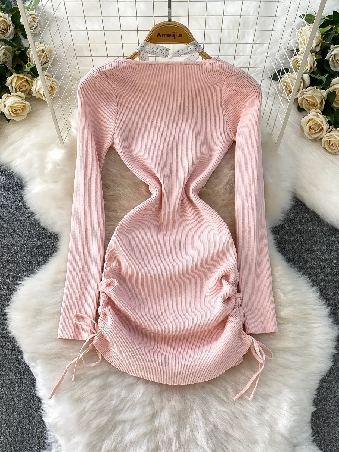 

Sexy Me Insert V-Ne Dstring Waist Slim Fit Bodycon Dr Высокая талия Длинная све Контрастная внутренняя часть против шариков